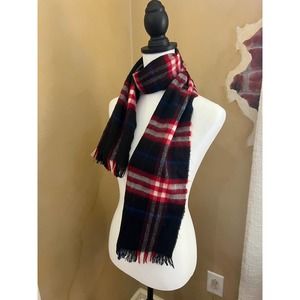 Courtelle Black Red Plaid Scarf France Neck Wrap Fringe End